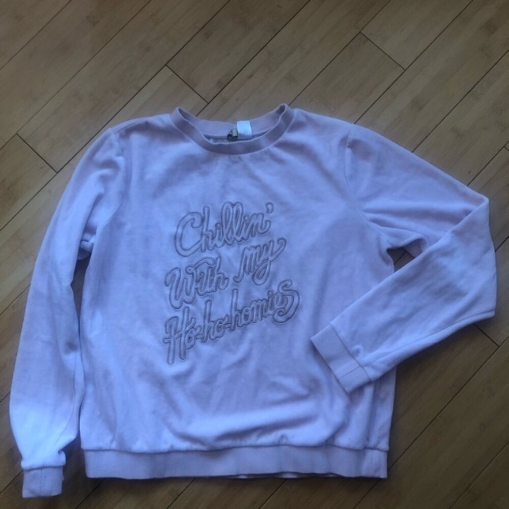 Forever 21 Christmas Sweater Light Pink Crushed Velvet Velour Crew Neck Medium